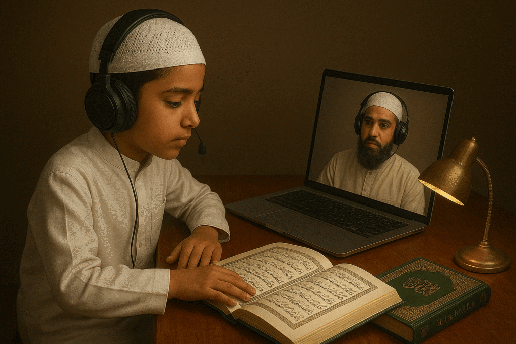 boy reading quran online 