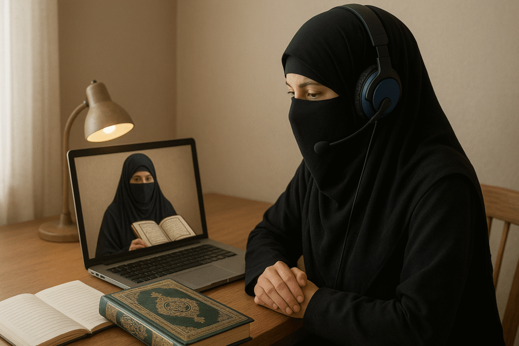 girl reading quran online